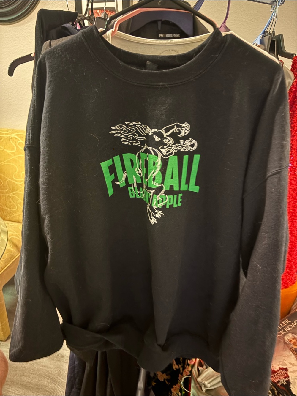 Gildan Black Crewneck Sweatshirt with Green & White Fireball Graphic